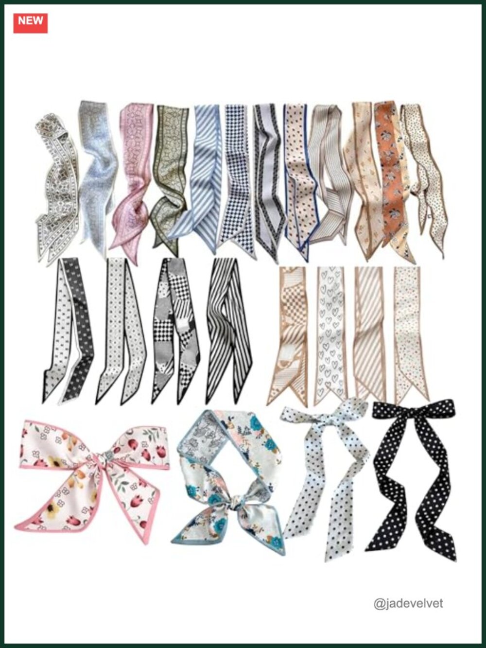 24-Piece Faux Silk Fashion Scarves Set for Neck, Hair & Handbag Wraps
